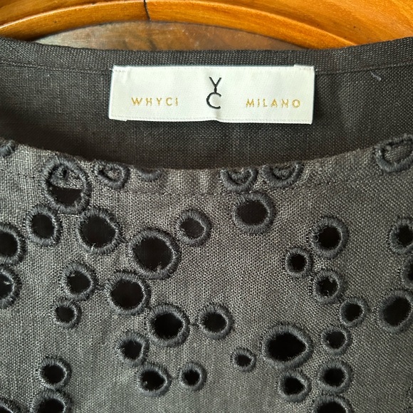 YC Milano eyelet front  linen top knit sleeve sz L 
Beautiful top On Sale - Picture 4 of 4